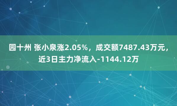 园十州 张小泉涨2.05%，成交额7487.43万元，近3日主力净流入-1144.12万